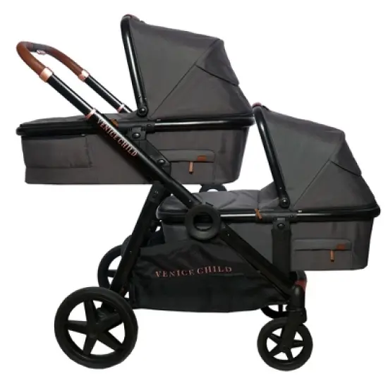 Venice Child Maverick Stand Alone Bassinet for Single to Double Stroller (Not Included) with Side Storage Pocket and Sun Guard Canopy, Eclipse Black image {3}