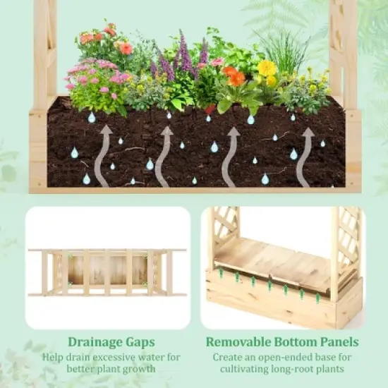 Tangkula Wooden Raised Garden Bed w/ Trellis & Hanging Roof Planter Box Drainage System image {4}