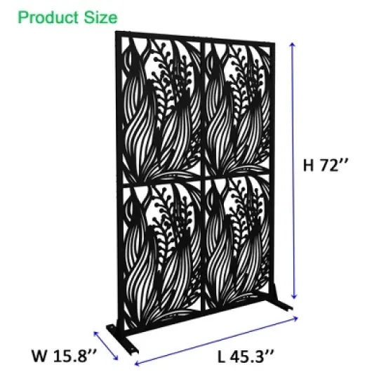 Lirago Black Weatherproof Multi-functional Outdoor Screen-Laser-Cut Galvanized Steel Panel 74"Hx47.2"Wx15.74"D image {4}