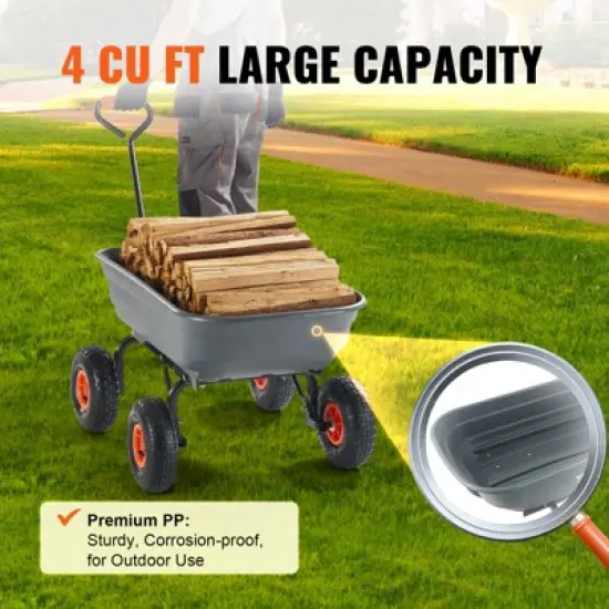 VEVOR Garden Cart, Durable Poly Dump Cart with Simple Assembly Steel Framework, Versatile Dump Cart, 600 lbs Load Capacity, 10 inch Wheels image {4}