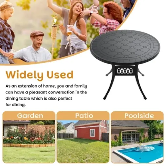 39" Black Cast Aluminum Outdoor Dining Table &ndash; Round Weather-Resistant Patio Table with Classic Design image {5}