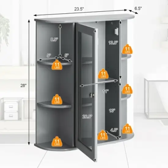 Costway Bathroom Cabinet Medicine Cabinet Single Door Shelves Wall Mount Cabinet W/ Mirror Gray image {3}