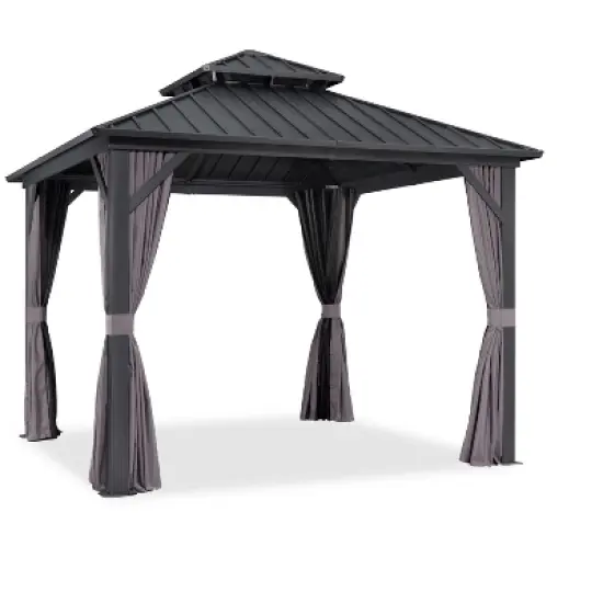 PURPLE LEAF Permanent Hardtop Gazebo Aluminum Frame Gazebo with Galvanized Steel Double Roof, UV-Resistant, Netting & Curtains included - Grey image {9}