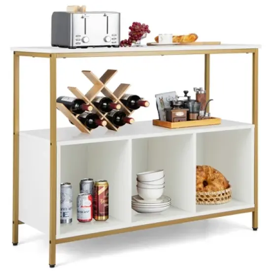 Costway Buffet Sideboard Kitchen Storage Cabinet Open Shelf w/ 3 Compartments Black\Rustic image {12}