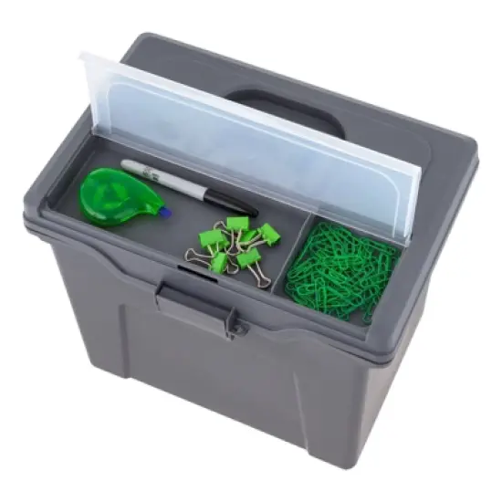 IRIS 4pk Portable Letter Plastic File Box with Organizer Lid Gray image {9}