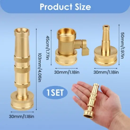 Syemin Landscape Equipment Parts and Accessories, Heavy-Duty Adjustable Twist Hose Nozzle, Versatile, Easy to Use, Gold, 1.18"*1.18"*4.06" image {2}