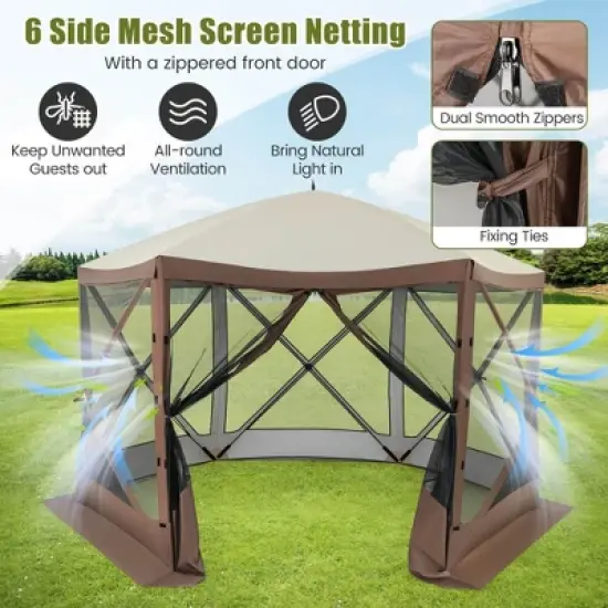 Costway 11.5 X 11.5 FT Pop-up Gazebo Tent with Mesh Netting Walls 2 Removable Privacy Wind Cloths image {8}