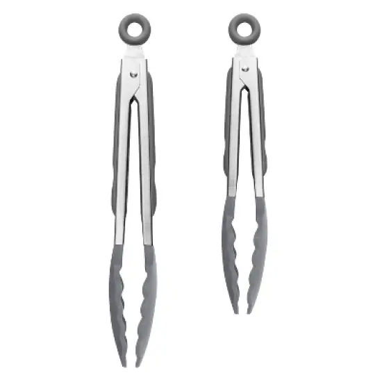 Tovolo 9" and 12" Elements Silicone Tongs Charcoal: Stainless Steel, Dishwasher-Safe, 13.5" Length, Gray image {1}