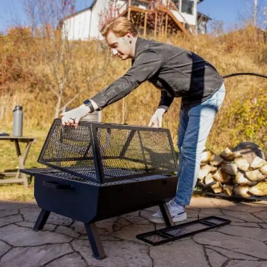 Sunnydaze Steel Grilling Fire Pit with Mesh Spark Screen and Protective PVC Cover - Black - 36." W x 32.5" D x 23.75" H image {15}