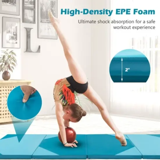 Costway 10' x 4' x 2'' 4-Panel Folding Gymnastics Exercise Mat w/ Hook & Loop Fasteners Purple/Pink/Blue/Rose Red image {5}