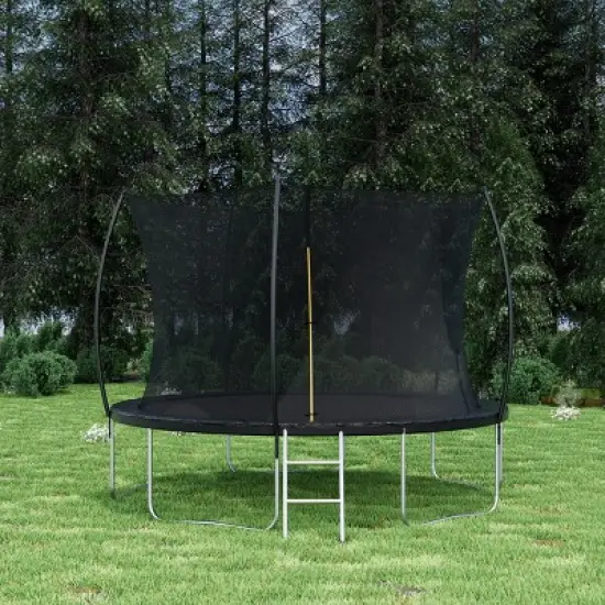 Whisen 12 ft. Double-sided Cover Outdoor Trampolines w/Ladder and Safety Enclosure Net image {3}