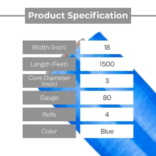 PSBM 4 Rolls 18"x1500' Cast Packing Stretch Film Shrink Hand Wrap (80 Ga) Tint Blue image {3}