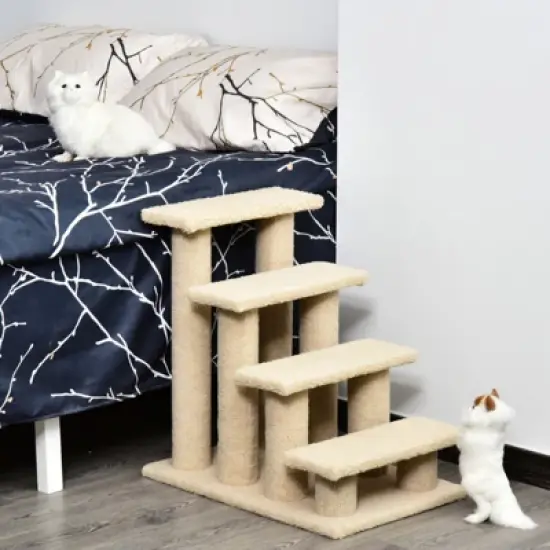 SEVOBAL 25" 4 Step Multi Level Carpeted Cat Scratching Post Pet Stairs,Beige(25"*17"*23.5") image {5}