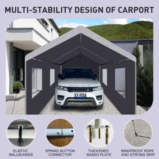 Hrinhom 111"H Heavy Duty Portable Carport with Window,Outdoor Storage Shelter image {12}