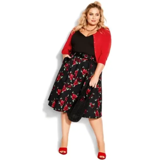 Women's Plus Size Vintage Rose Skirt - black | CITY CHIC image {3}