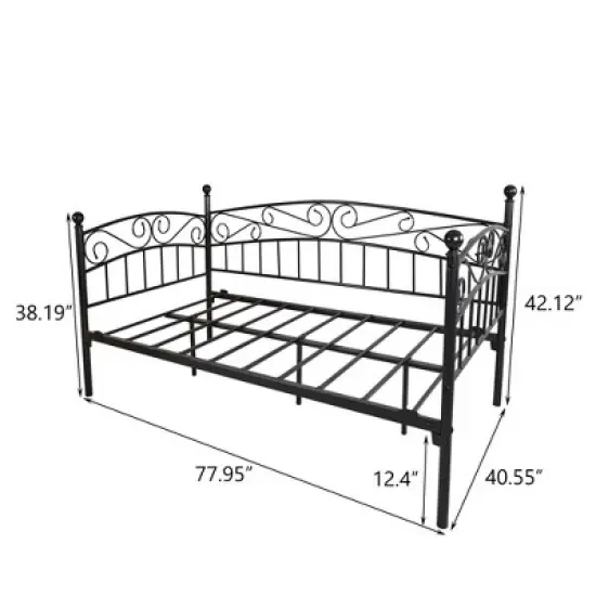 Metal Daybed Frame Multifunctional Mattress Foundation/Bed Sofa with Headboard, Twin, Black image {4}