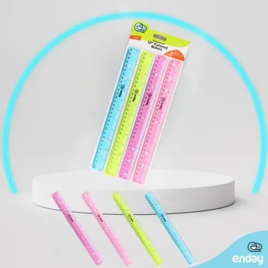 Enday 12" (30cm) Jewel Tones Color Ruler, 4 Pack image {3}