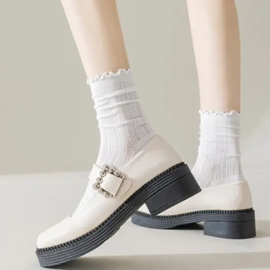 Anna-Kaci Women's Ribbed Crew Socks with Ruffle Lettuce Trim Soft Stretch Knit Comfortable Everyday 5-Pack image {5}