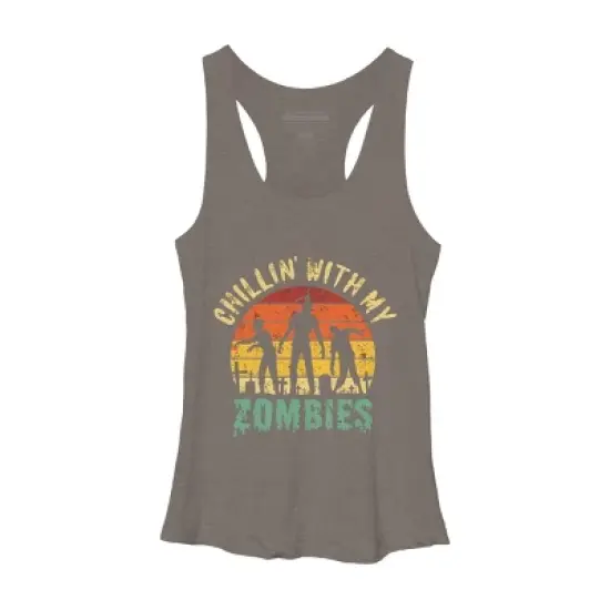 Women's Design By Humans Halloween Chillin With My Zombies Funny By Ering Racerback Tank Top image {4}