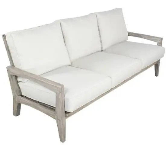 Courtyard Casual Driftwood Gray Teak Surf Side Outdoor Three Seater Sofa with Cushions image {8}