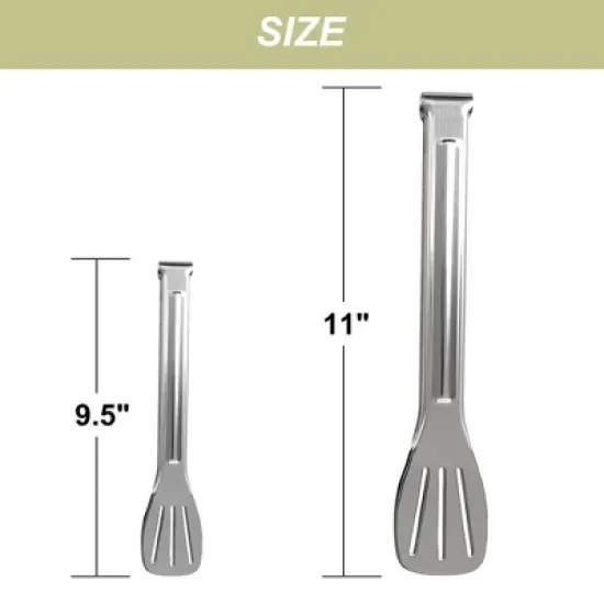 Unique Bargains Cooking Stainless Steel Toaster Salad Serving Tongs Silver Tone 9.5"&11" 2 Pcs image {1}