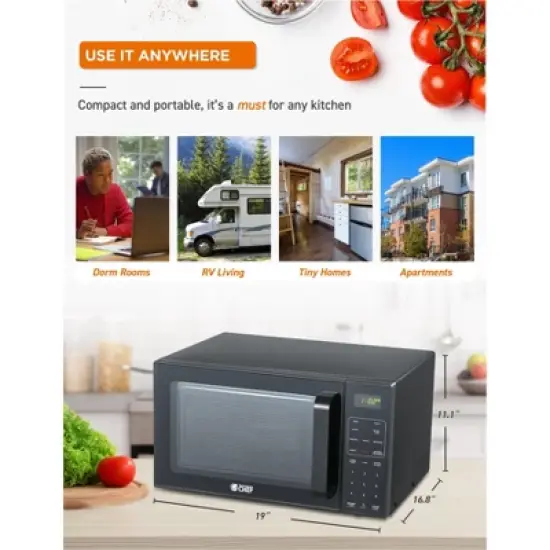 Commercial Chef 5-in-1 Microwave Air Fryer Combo, 0.9 Cu. Ft., with Turntable, Air Fry Kit & Baking Tray, Black with Stainless Steel Interior image {6}