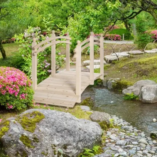 Outsunny 7.5' Fir Wood Garden Bridge Arc Walkway with Side Railings, Perfect for Backyards, Gardens, & Streams image {2}