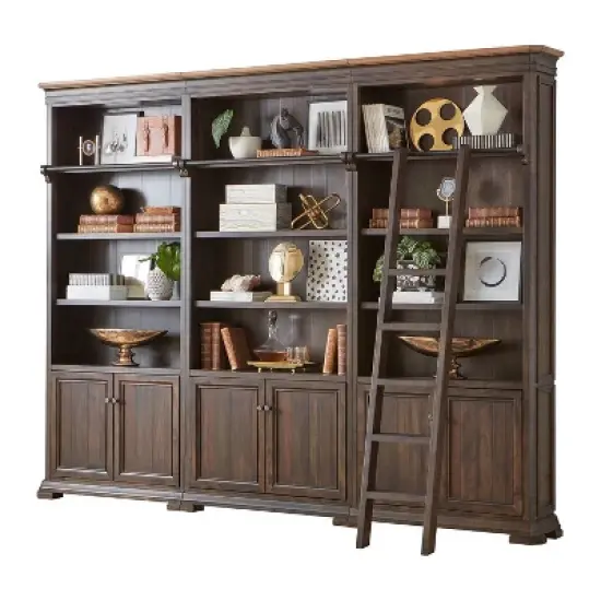 94" Sonoma Bookcase Wall with Wood Ladder Brown - Martin Furniture image {2}
