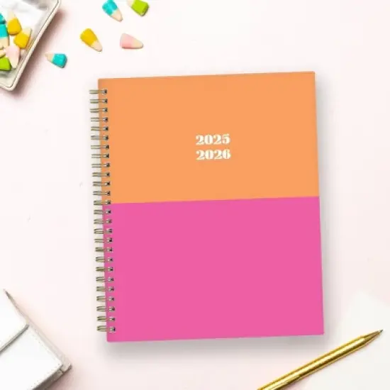 Blue Sky 7"x9" 2025-2026 Weekly/Monthly Wirebound Planner Printed Pink and Orange Block image {1}