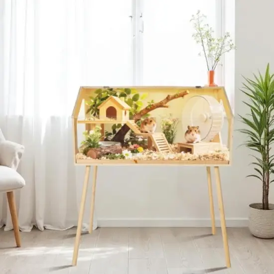 Large Hamster Cage with Legs, Chew-Proof Habitat with Acrylic Window & Openable Top, Small Animal Enclosure for Guinea Pig, Chinchilla, Gerbil image {5}