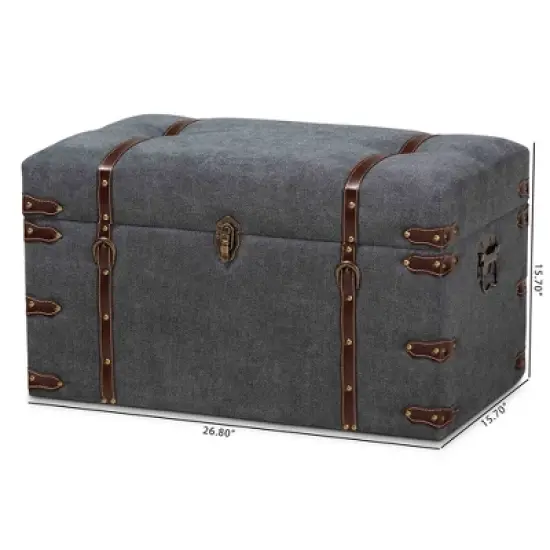 Palma Modern Transitional Fabric Upholstered Storage Trunk Ottoman Gray - Baxton Studio: Cushioned, Antique Brass Latches, No Assembly Required image {10}