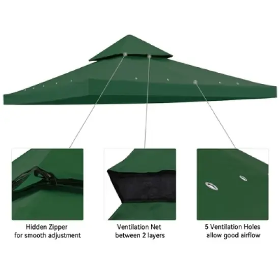 Yescom 10x10Ft UV30+ Gazebo Replacement Top for 2 Tier Outdoor Canopy Cover Patio Backyard Party Deck Green image {2}