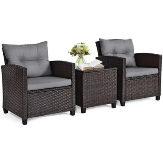 Tangkula Set of 3 Rattan Furniture Set Patio Cushioned Conversation Set Sofa image {6}