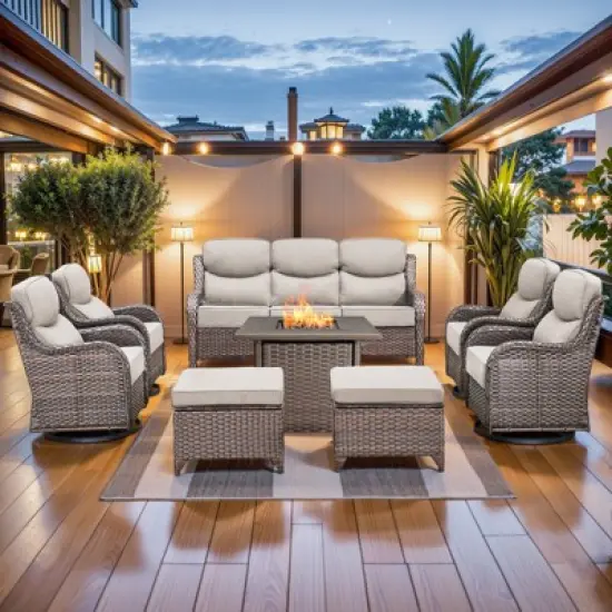 Buenhomino Patio Furniture Set with Fire Pit, Outdoor Wicker Furniture, 8 Pieces Deep Seat Rattan Conversation Sofa Sets with 6-inch Thicked Cushions image {12}