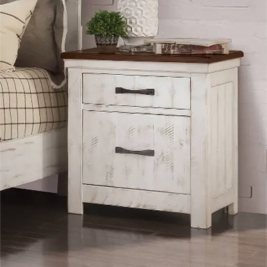 Willow Rustic 3 Drawer Nightstand with USB Plug Distressed White/Walnut - HOMES: Inside + Out image {1}