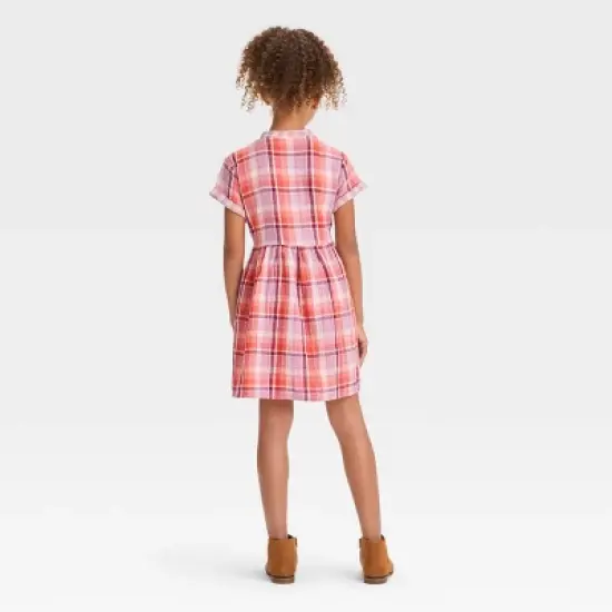 Girls' Short Sleeve Woven Dress - Cat & Jack&trade; Orange Plaid image {1}