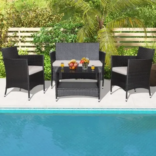 Tangkula 8PCS Outdoor Sofa Set Patio Rattan Wicker Conversation Set w/ Coffee Table image {3}