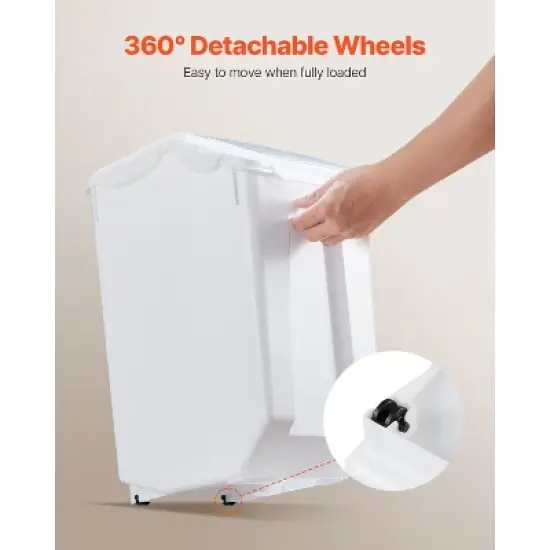 VEVOR Rice Storage Container, 4.5Gallon/20L x2 Capacity Large Dog Food Dispenser Bin, with Wheels, 2 Measuring Cups, Airtight Lid, 2 Pack, White image {4}