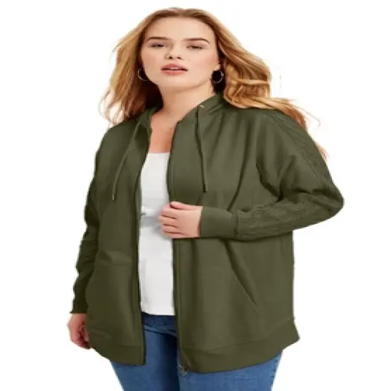 June + Vie by Roaman's Women&rsquo;s Plus Size Cable-Knit Zip-Up Sweatshirt image {3}