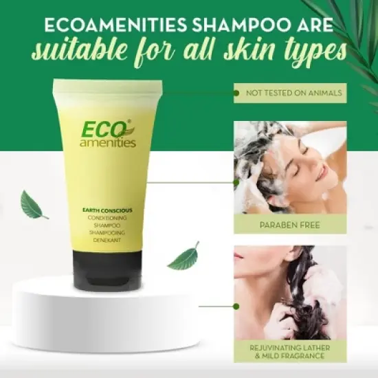 ECO Amenities 72 pack Travel Size Hotel Shampoo and Conditioner Sets, 2 in 1 Bulk Toiletry Supplies, 0.75 fl oz, Green Tea Scent image {2}