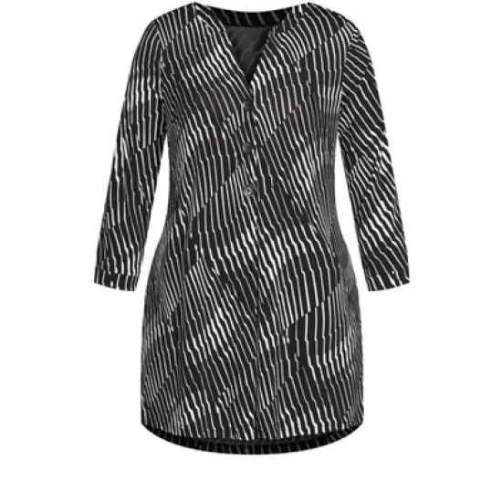 Women's Plus Size 3 Button Print Tunic - black stripe | EVANS image {2}