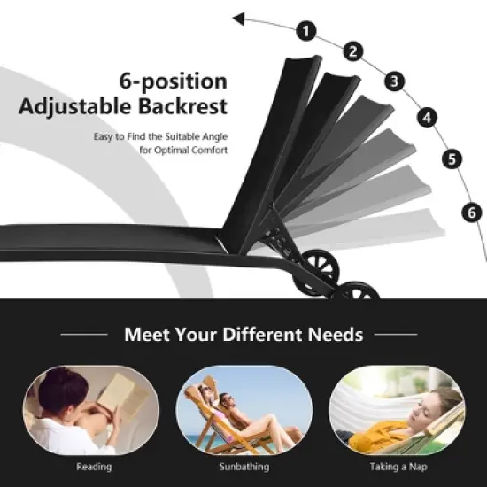 Costway Outdoor Adjustable Chaise Lounge Patio 6-Position Recliner with Wheels image {4}