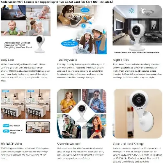 XODO E4 2-Pack WiFi 1080p HD Indoor Security Camera Baby Monitor, E4 (2 Pack) image {7}