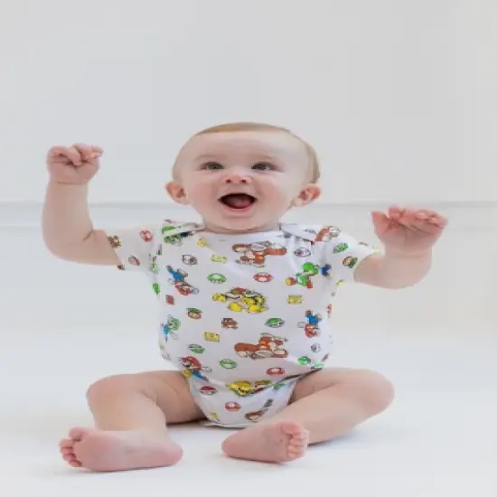 SUPER MARIO Nintendo Mario Yoshi Donkey Kong Toad Bowser Lugi  
 Newborn Baby Boys 5 Pack Short Sleeve Bodysuits image {2}