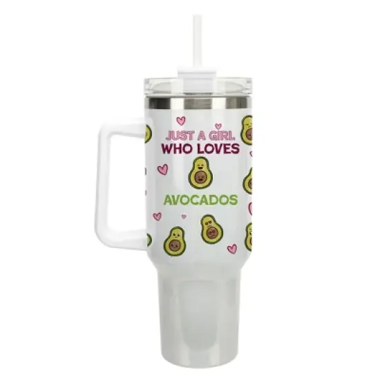 100 North Just A Girl Who Loves Avocados Emoji 40 oz. Stainless Steel, Large Water Bottle Coffee Mug, Spill & Leak Resistant, Thermal Travel Tumbler image {1}
