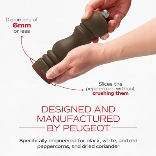 Peugeot Paris u'Select 7-inch Pepper Mill - Manual Rock Pepper Mill with Adjustable Precision Grinding, Stainless Steel & Beechwood - (Mocha) image {2}