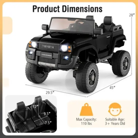 Costway 24V 2 Seater Ride on Car for Kids Licensed Toyota LC250 Ride on Truck with Remote Black/Gray/Navy/Pink/Red image {2}