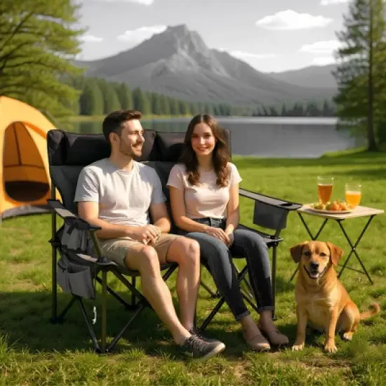 Oversized Double Camping Chairs, Heavy Duty Padded Loveseat Chair - 900Lbs Support for Adult image {1}