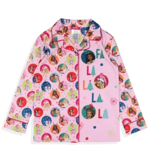 Barbie Girls' Christmas Characters FALALALA Santa Snowflake Sleep Pajama Set Pink image {2}