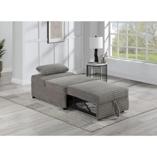 Convertible Wide-Welt Polyester Sofa Sleeper Sofa Chair W/ Polyesterll-Out Bed Smoke image {1}